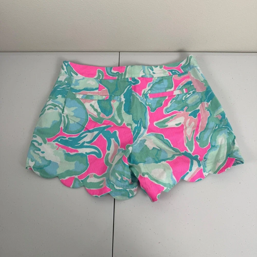 Lilly Pulitzer Buttercup‎ Shorts Scalloped Hem Pink Teal Print Womens Size 8 EUC